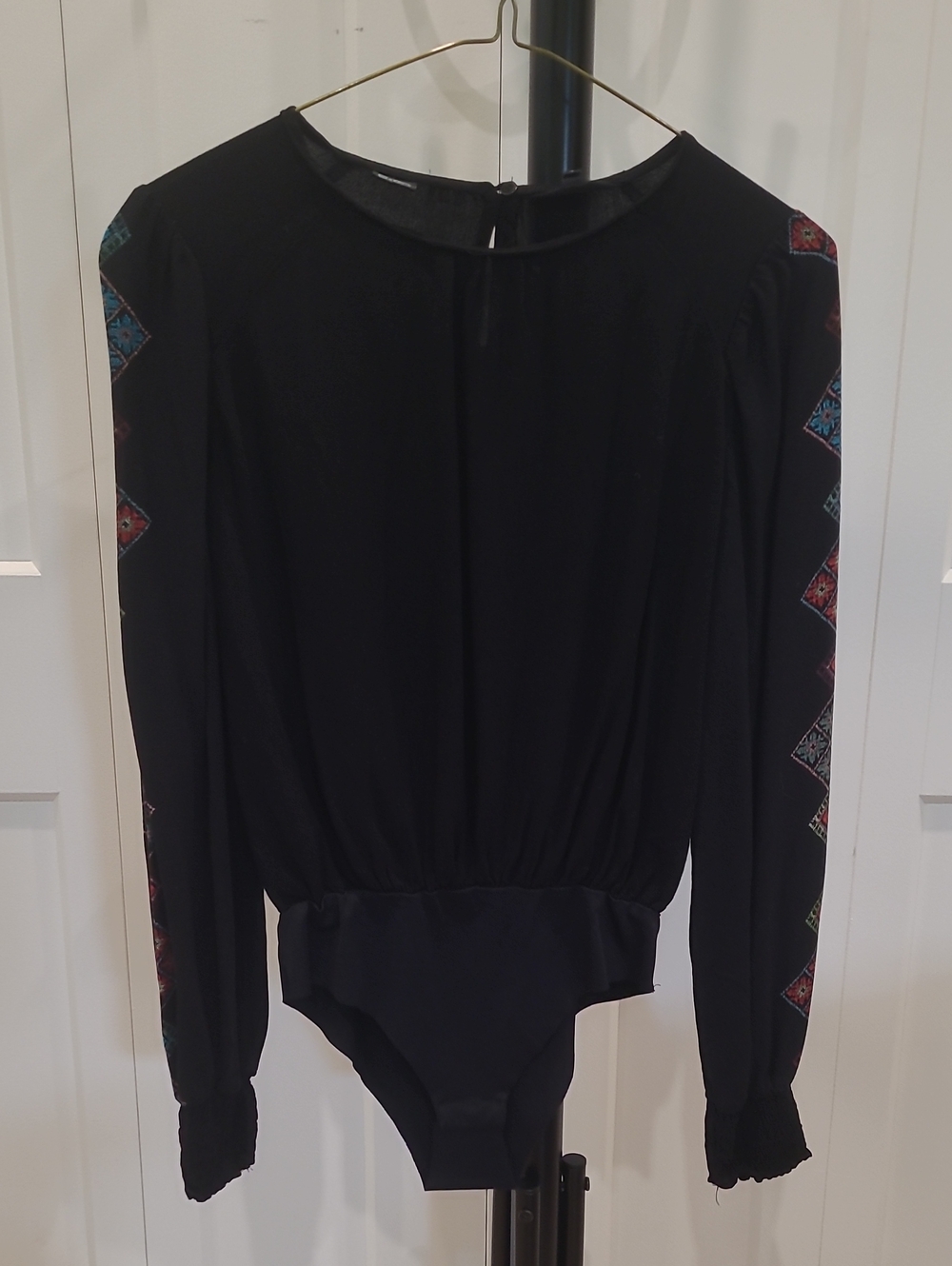 DESIGUAL Black Long Sleeve Embroidered Bodysuit